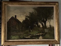 Holländische Landschaft mit Bäuerin 
In der Art eines frühen Van Gogh